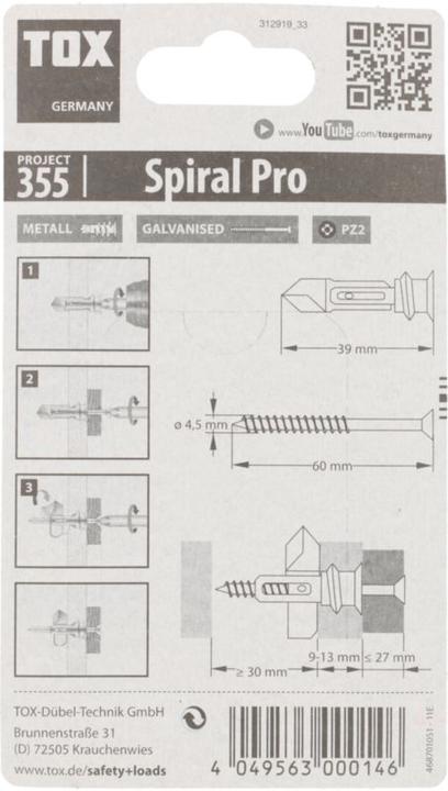 Image du produit Tox Cheville pour plaques de plâtre Spiral Pro 39-5 S 4 pièces (4 pcs)
