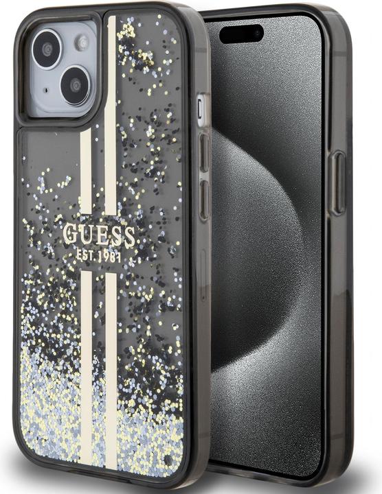 Actual product image Guess GUHCP15SLFCSEGK iPhone 15 / 14 / 13 6.1" czarny/black hardcase Liquid Glitter Gold Stripes (Apple iPhone 15)