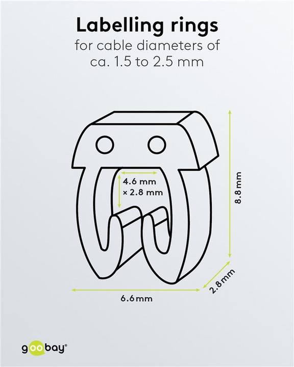 Produktbild Goobay Kabelmarker-Clips "Buchstaben A-C", für Kabeldurchmesser bis 2,5 mm, 2.5 mm