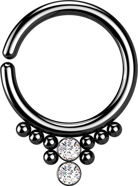 Produktbild Star Piercing Micro Piercing Ring schwarz acht Kugeln und zwei Kristalle silber (ohne Messing, Chirurgenstahl 316L)
