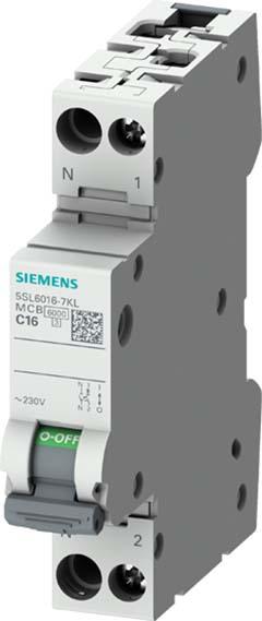 Siemens 5SL6006-7KL 230V 6KA 1+N-polig 1TE N links C6 Leitungsschutzschalter