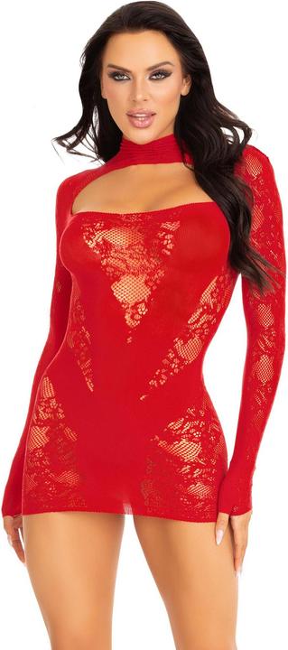 Actual product image Leg Avenue Mini Dress With Lace Long Sleeve Red (One size)