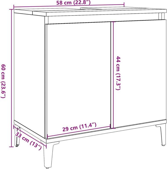 Produktbild VidaXL Waschbeckenunterschrank Unterschrank Badschrank Badmöbel Altholz-Optik (58 x 33 x 60 cm)