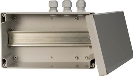 Actual product image Profort Box IP65, for multiGuard DIN4, DIN6 og DIN9. Med DIN-skinne. Dimensioner: 240x160x90 mm.