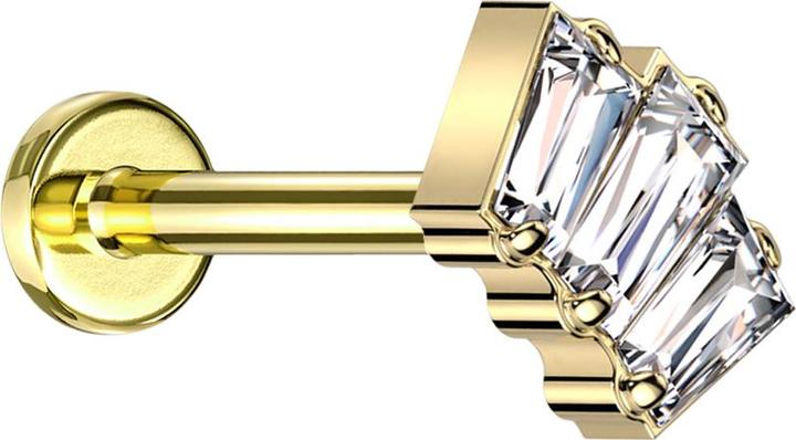 Produktbild Star Piercing Micro Labret Innengewinde vergoldet drei Baquette Kristalle silber (ohne Messing, Titan G23)