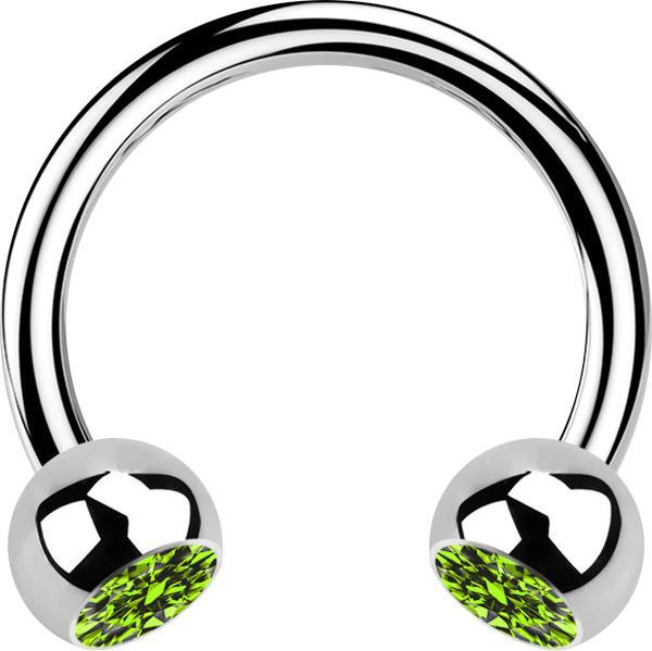 Produktbild Star Piercing Micro Circular Barbell silber mit zwei Kugeln Kristall hellgrün (ohne Messing, Chirurgenstahl 316L)