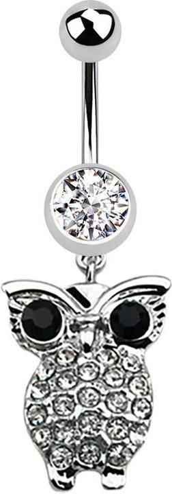 Produktbild Star Piercing Banane silber mit Anhänger Eule und grossen Augen silber (Chirurgenstahl 316L, ohne Messing)