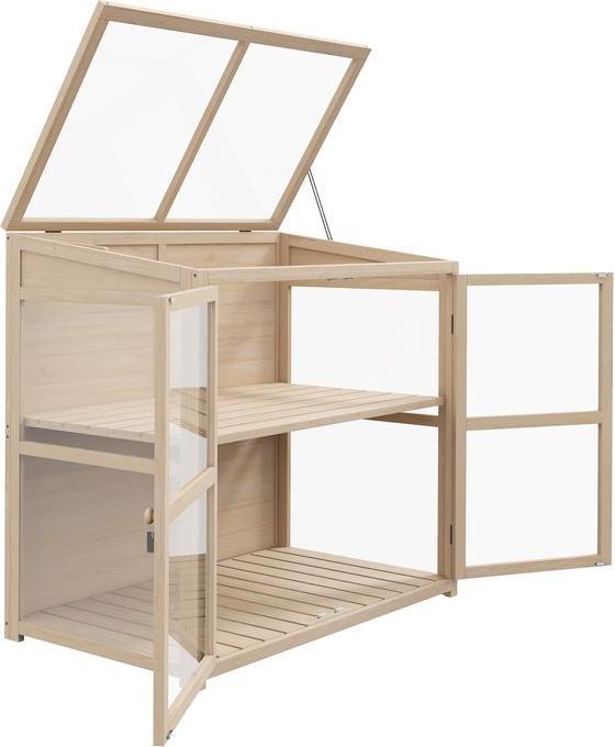 Image du produit Swisshandel24 Serre en bois à 2 étages avec double porte et fenêtre de toit, étanche au vent, nature, 103x61x103cm