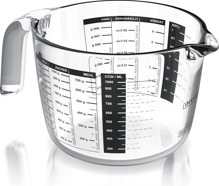 Arendo Messbecher Glas 1 L, Borosilikatglas, hitzebeständig, mikrowellengeeignet, präzise Skala (1000 ml)