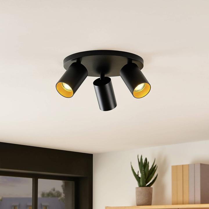 Actual product image Arcchio Brinja ceiling spotlight, round 3-light, black (GU10)