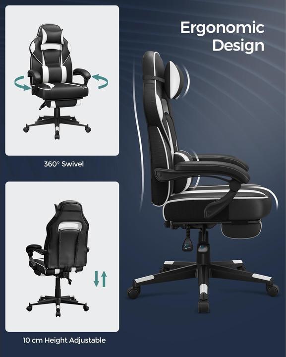 Image du produit Songmics Chaise de bureau avec dossier inclinable, noir / blanc
