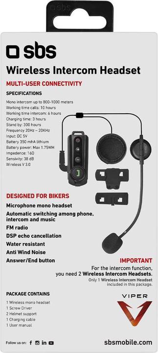Produktbild SBS Motorrad Gegensprechanlage (1er Set)