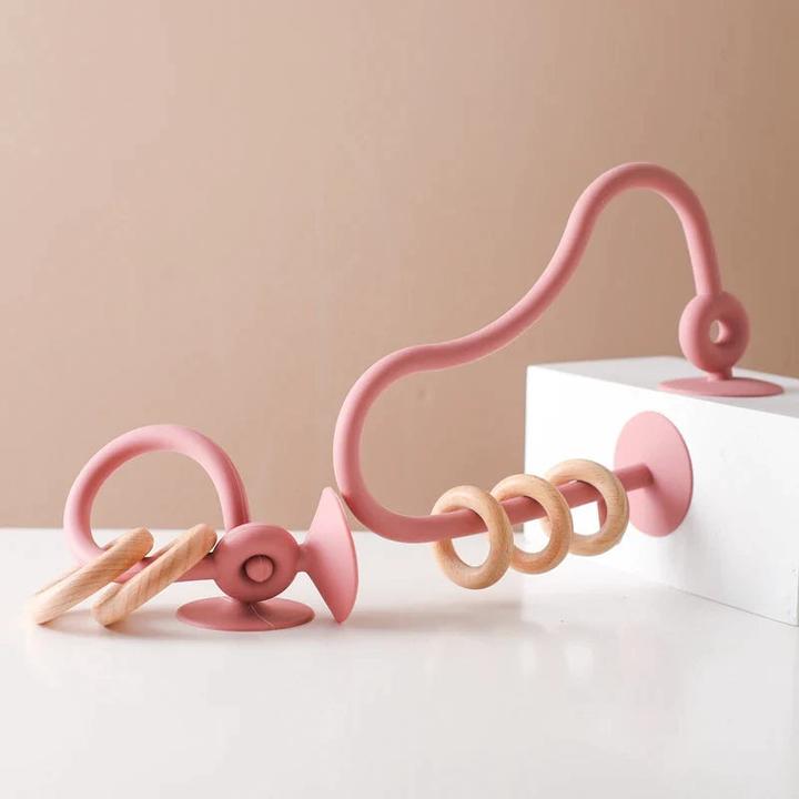 Immagine prodotto Activity Board Anello di legno per bambini, morbido giocattolo da dentizione in silicone senza BPA per bambini che