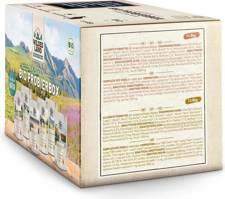 Image du produit Wildes Land Nourriture humide Adult BIO boîte d'essai, 6 x 85 g (Adulte, 6 pcs, 620 g)