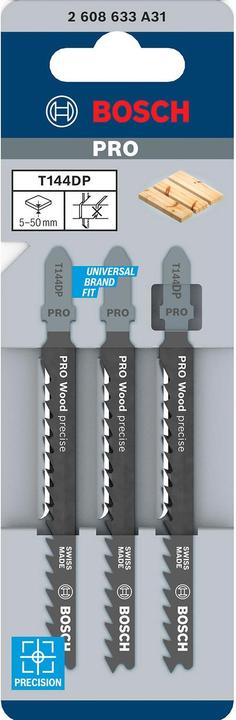 Immagine prodotto Bosch Professional Zubehör Lama per seghetto alternativo PRO Wood precise T144DP, 100 mm, 3 pezzi.
