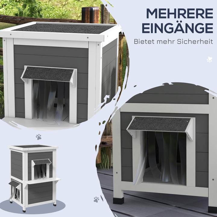 Actual product image PawHut Cat house with 2 levels and curtain (Cat)