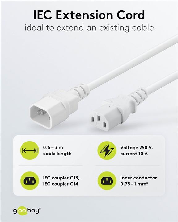 Actual product image Goobay Cold device extension, 0.5 m, white (0.50 m, C13)