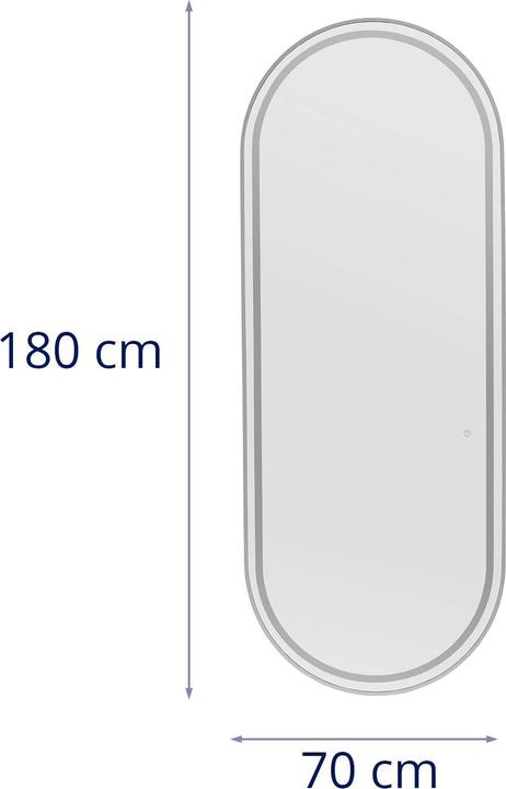 Produktbild Physa Friseurspiegel mit LED-Beleuchtung 180 x 70 cm extra flach oval silberner Rahmen