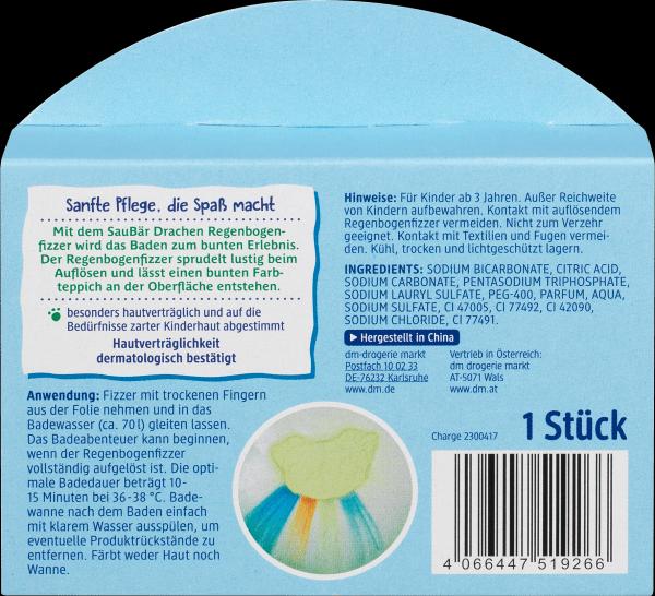 Produktbild dm SauBär Kinder Badezusatz Regenbogen Badefizzer Drache