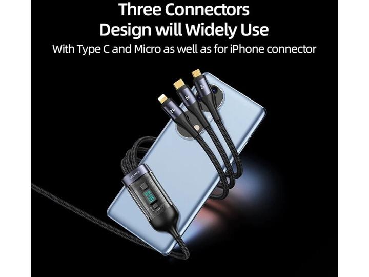 Actual product image Usams US-SJ600 U83 3IN1 Transparent Digital Display PD100W Fast Charging & Data Cable 1.2m C To C+L+M (1.20 m, USB 2.0)