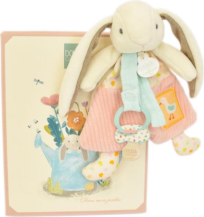 Actual product image Doudou et Compagnie Cuddly bunny with dummy holder, 19cm