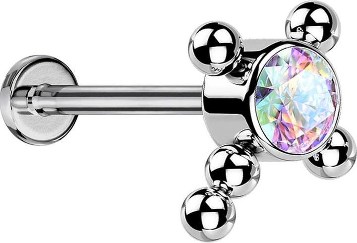 Produktbild Star Piercing Micro Threadless Labret silber Kreuz Kugeln Kristall multicolor (Titan G23, ohne Messing)
