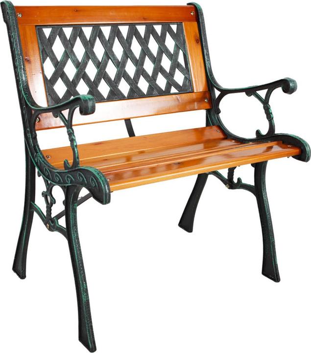 Actual product image Mojawo Gusseisen Gartentisch Outdoortisch Holz Glasplatte Natur 98x46xH56cm