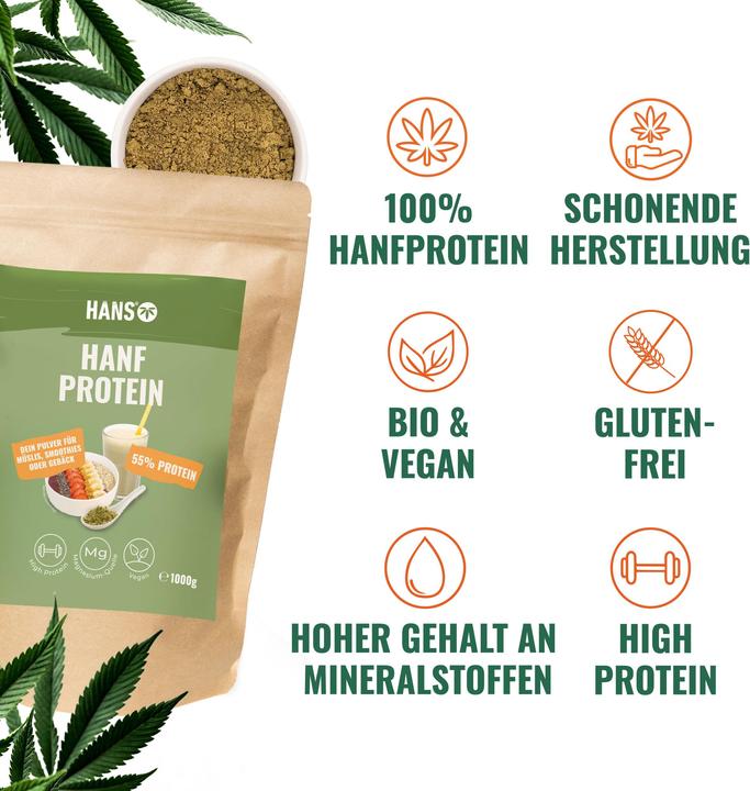 Actual product image Hans Brainfood Hemp protein (Neutral, 350 g)