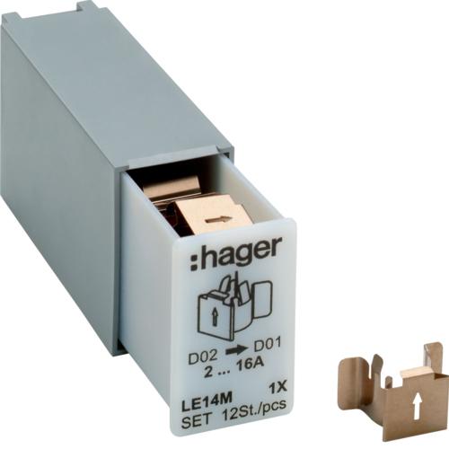 Actual product image Hager Retaining spring f.L7xM LE14M Reduction from D02 to D01 Set=12pcs. (NH-DIN fuse)