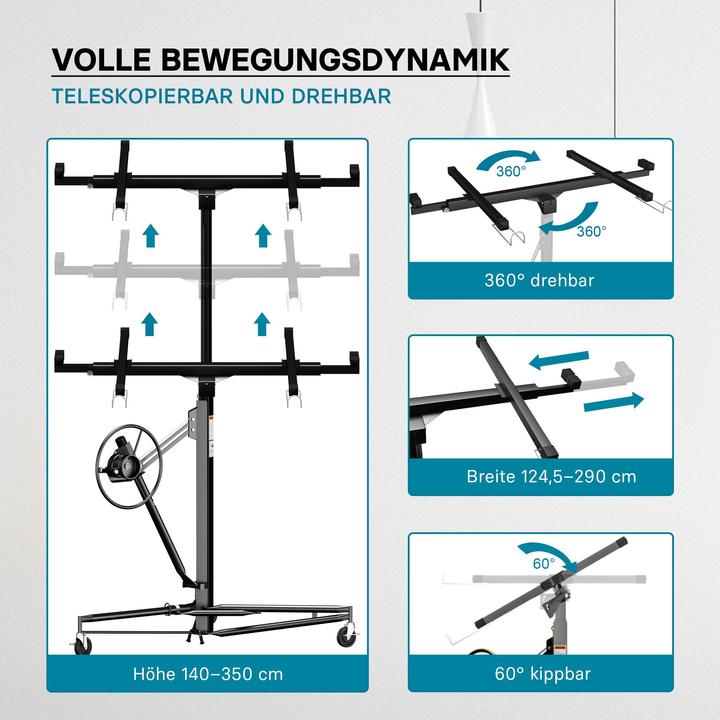 Produktbild Wiltec Plattenheber schwarz Paneelheber Rigips Montagehilfe XXL Plattenlift Trockenbau