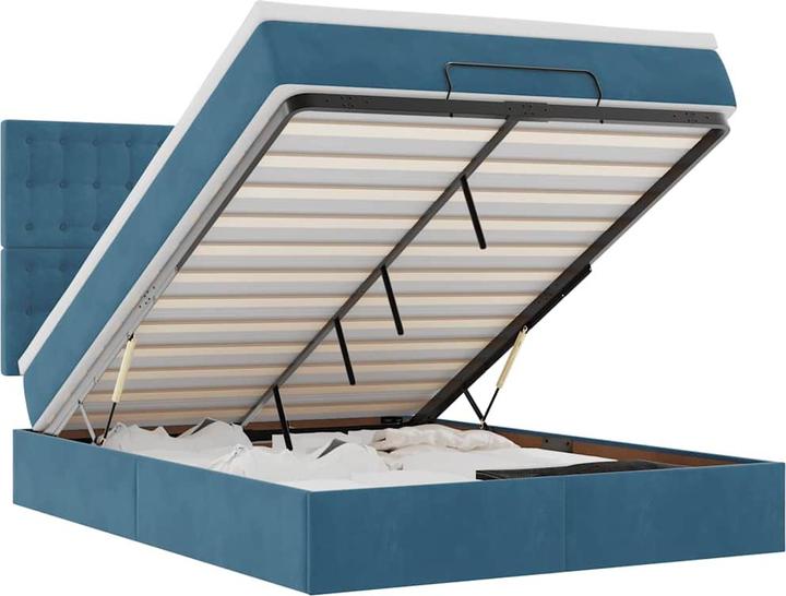 Produktbild VidaXL Ottoman-Bett mit Matratzen & LEDs Dunkelblau 140x190 cm Samt (140 x 190 cm)