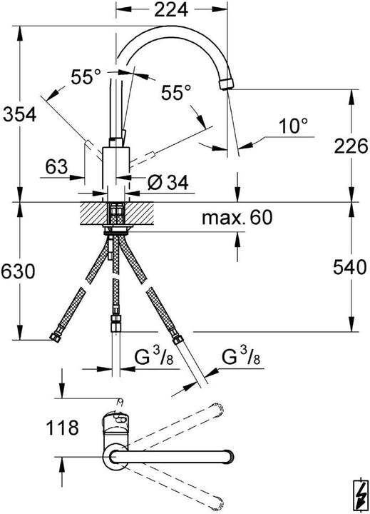 Immagine prodotto Grohe Miscelatore monocomando per lavello CONCETTO 1/2inch, bocca alta, bassa pressione, cromo