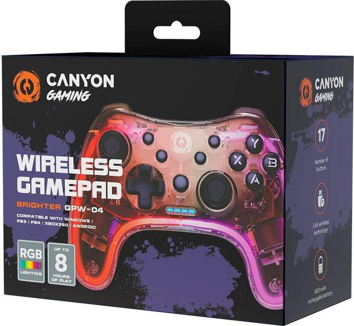 Produktbild Canyon GPW-04, Wireless Controller with built-in battery, Type-C charging cable,Wireless Gamepad (Android, PC, PS3, PS4, Xbox 360)