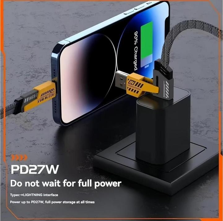 Image du produit Ven-Dens Câble 4 en 1 flexible et flip USB-C, Lightning, USB-A 65W, 27W PD 1.2m (USB 3.2 Gen 1)