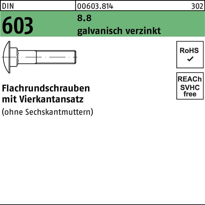 Produktbild Flachrundschraube DIN 603 m.Vierkantansatz M 10 x 90 8.8 galvanisch verzinkt (100 Schrauben pro Stück)
