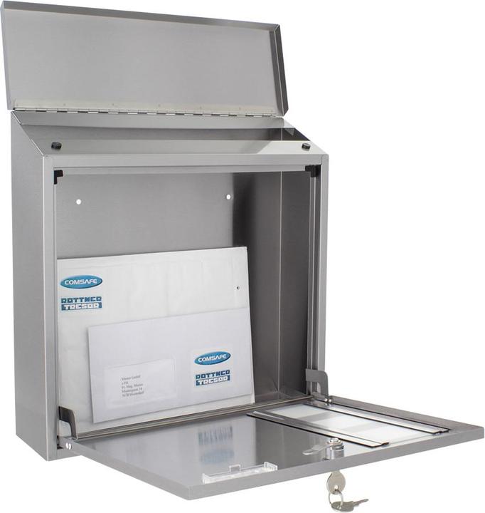 Produktbild Rottner Briefkasten Muro INOX Edelstahl Zylinderschloss 2 Schlüssel Namensschildhalter Sichtfenster