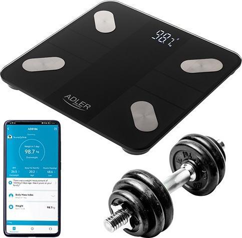 Immagine prodotto Adler Bilancia pesapersone intelligente | AD 8186b | Peso massimo (capacità) 180 kg | Precisione 100 g | (180 kg)