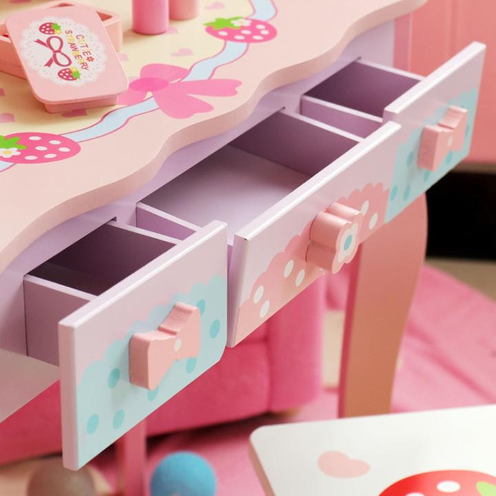 Produktbild Hermex Spiel Schminktisch für Kinder Kosmetik Kommode Schminkspiegel Beauty Tisch (60 x 30 x 96.5 cm)