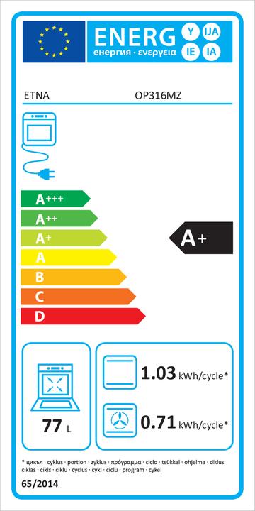 Energy Label Etna Oven Multifunctioneel Op316mz