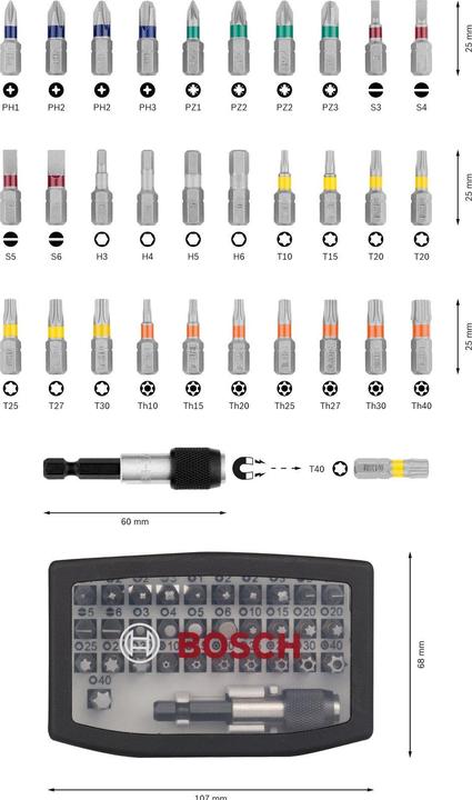 Actual product image Bosch Professional Zubehör Bit Set 32 pieces Accessories 2 (Cross Phillips PH M1, Cross Pozidriv PZ M1, Cross Pozidriv PZ M2, Cross Phillips PH M3, Cross Pozidriv PZ M3, Hexagon socket TX with hole M10, Hexagon socket TX With hole M25, Hexagon socket TX with hole M27, Hexagon socket TX with hole M30, Hexagon socket TX With hole M40, Hexagonal (hexagonal) M3)