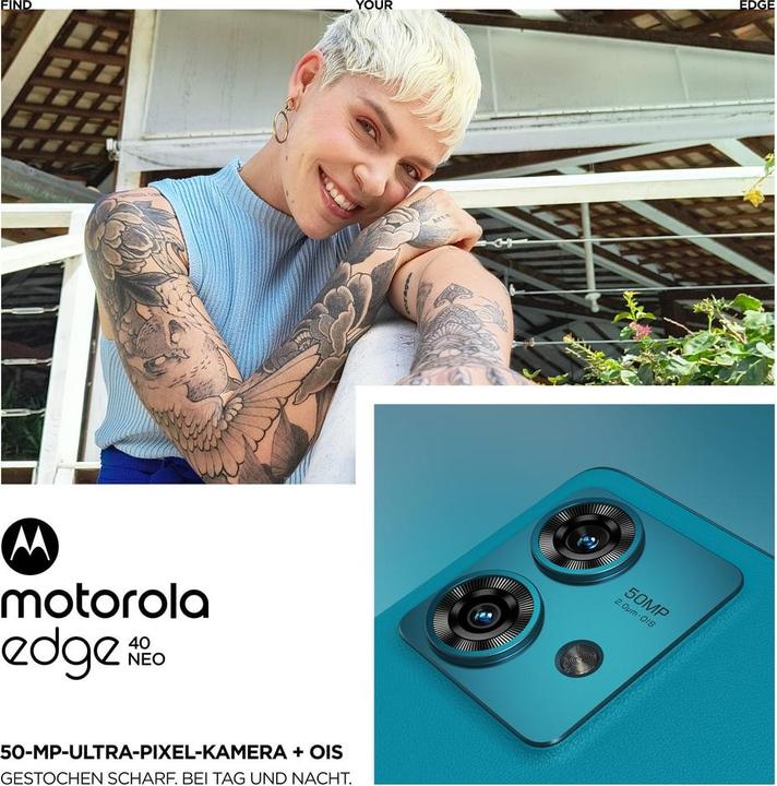 Actual product image Motorola Edge 40 Neo (256 GB, Caneel Bay, 6.55", SIM + eSIM, 50 Mpx, 5G)