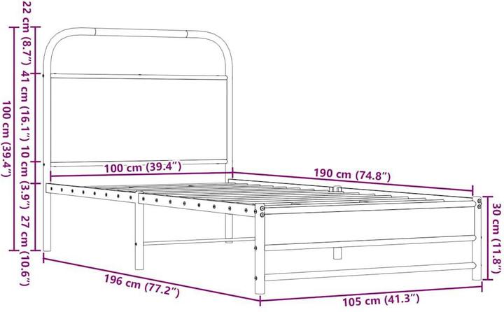 Produktbild VidaXL Bettgestell ohne Matratze 100x190 cm Braun Eichen-Optik (100 x 190 cm)