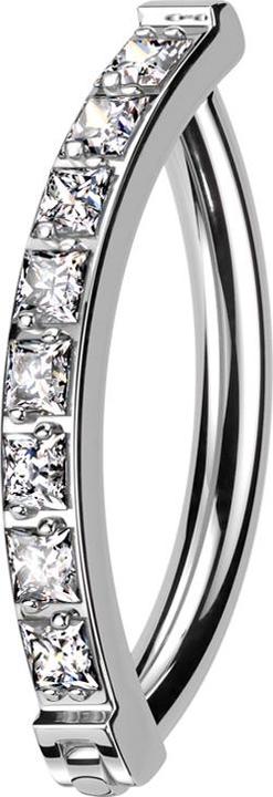 Produktbild Star Piercing Banane klappbar silber Schild eine Reihe quadratische Kristalle silber (ohne Messing, Titan G23)