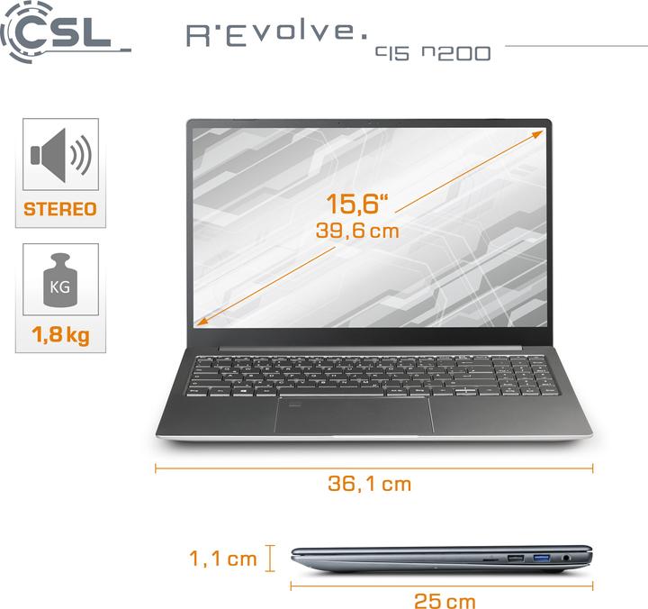 Produktbild CSL Notebook R'Evolve C15 v3 32GB 500GB Windows 11 Pro (15.60", 32 GB, 500 GB, DE)