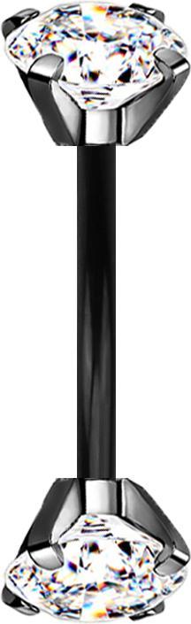 Star Piercing Micro Banane schwarz Innengewinde mit zwei Kristalle silber gefasst (ohne Messing, Chirurgenstahl 316L)