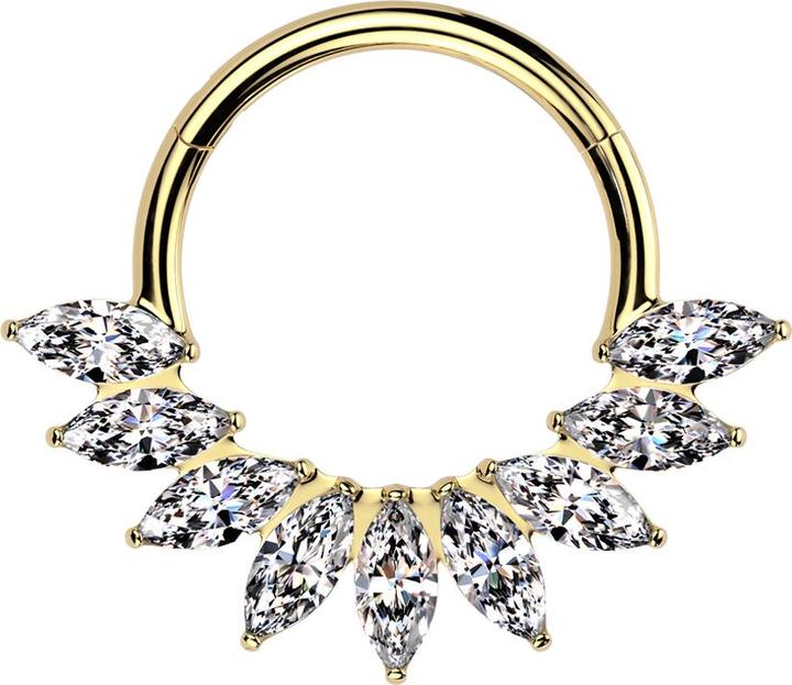 Immagine prodotto Star Piercing Micro Segmentring klappbar vergoldet ovale Kristalle silber (senza ottone, Titanio G23)