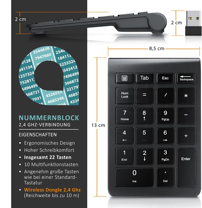 Immagine prodotto Aplic Wireless Numpad (DE, Senza fili)