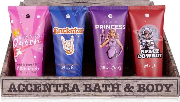 Accentra Hand- & Bodylotion in Tube, 100ml, 4 Designs/2 Düfte sortiert: Rock'n'Roll Queen + Galactic Princess (Körperlotion, 100 ml)