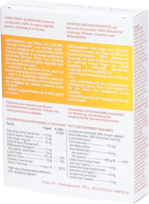 Nährwerte und Zutaten Phyto Sun Sublime Kapseln (30 Stück, Kapseln, 43 g)