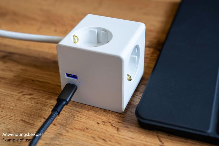 Actual product image Kabelmeister Socket cube 3-way USB-C USB-A, white, 2m (2 x, USB-A, USB-C, 2 m)